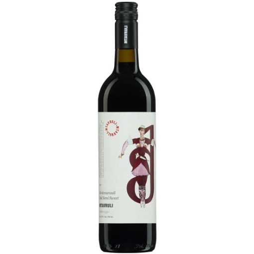 Bottle of Kindzmarauli Georgian Semi-sweet Red Wine 750ml, featuring a label that reflects its Georgian origin, possibly with traditional script or imagery.