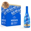 Bottle of Blue Nun Sweet Moscato 750ml, featuring a light yellow label and subtle bubbles in the wine, along with a Bronze medal seal.