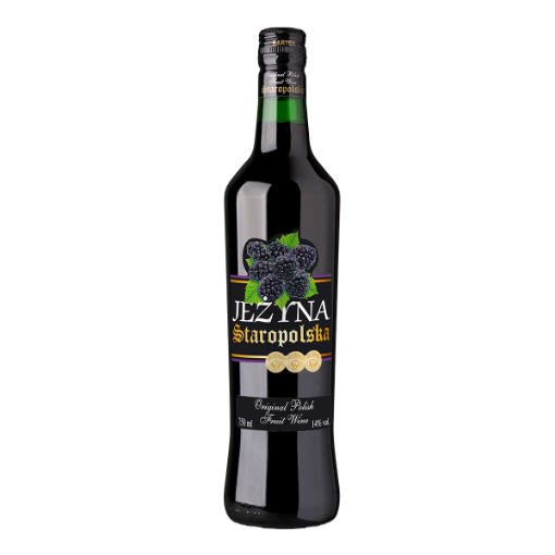 Staropolski Blackberry Wine 750ml bottle, with deep red liquid and fruit imagery on the label.