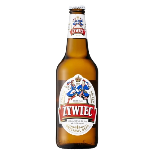 Zywiec Beer 500ml can, featuring distinctive Polish branding.