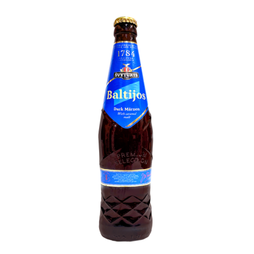  Baltijos Dark Märzen Beer 500ml bottle, featuring distinctive Lithuanian branding and dark amber liquid, with a "CLEARANCE" tag.