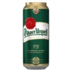 500ml can of Pilsner Urquell beer, featuring its classic green and gold label and branding.